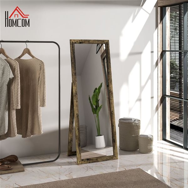 HOMCOM 58 x 20-in Rustic Brown Wood Composite Full-Length Freestanding Framed Mirror