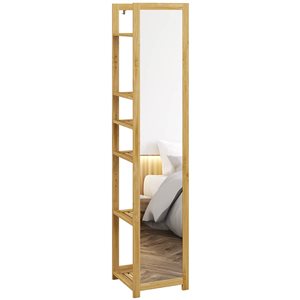 Miroir encadré pleine longueur sur pied par HOMCOM 66 x 14 po en bambou naturel avec tablettes