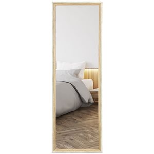 Miroir encadré pleine longueur sur pied ou fixé au mur par HOMCOM 64 x 21 po MDF grain de bois blanc et naturel