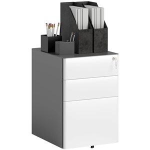 Vinsetto 15.4 x 23.2-in 3-Drawer Grey/White Metal Lockable Filing Cabinet w/ Casters