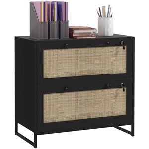 Vinsetto 29.5 x 28.1-in 2-Drawer Black Composite Wood/Natural Rattan Lockable Filing Cabinet w/ Metal Legs