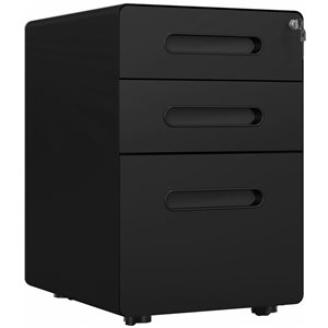 Vinsetto 15.4 x 23.2-in 3-Drawer Black Metal Lockable Filing Cabinet w/ Casters