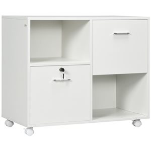 Vinsetto 31.5 x 26-in 2-Drawer White Composite Wood Lateral Filing Cabinet w/ Wheels and Open Shelves