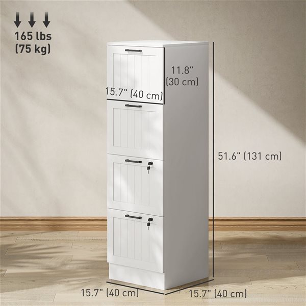 HOMCOM 15.7 x 51.6-in 4-Drawer White Composite Wood Filing Cabinet w/ 2 Locks