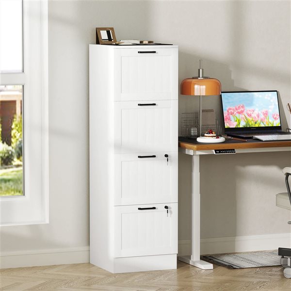HOMCOM 15.7 x 51.6-in 4-Drawer White Composite Wood Filing Cabinet w/ 2 Locks