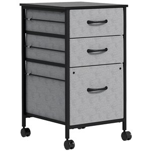 Vinsetto 15.7 x 26.8-in 3-Drawer Black Metal Filing Cabinet on Wheels w/ Grey Fabric Drawers and Hanging Bars