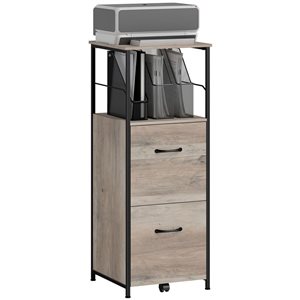 Vinsetto 16.5 x 42.5-in 2-Drawer 1-Shelf Distressed Grey Composite Wood/Black Metal Vertical Filing Cabinet