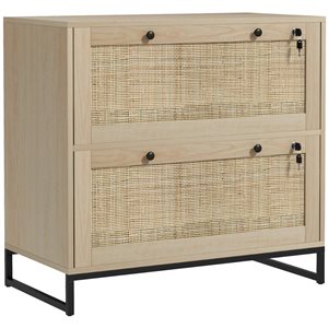 Vinsetto 29.5 x 28.1-in 2-Drawer Natural Composite Wood/Rattan Lockable Filing Cabinet w/ Black Metal Legs