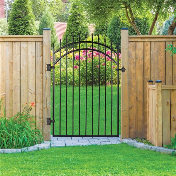 Nuvo Iron 45 W x 68-in H Black Iron Pre-Assembled Self-Closing Ornamental Arch Fence Gate