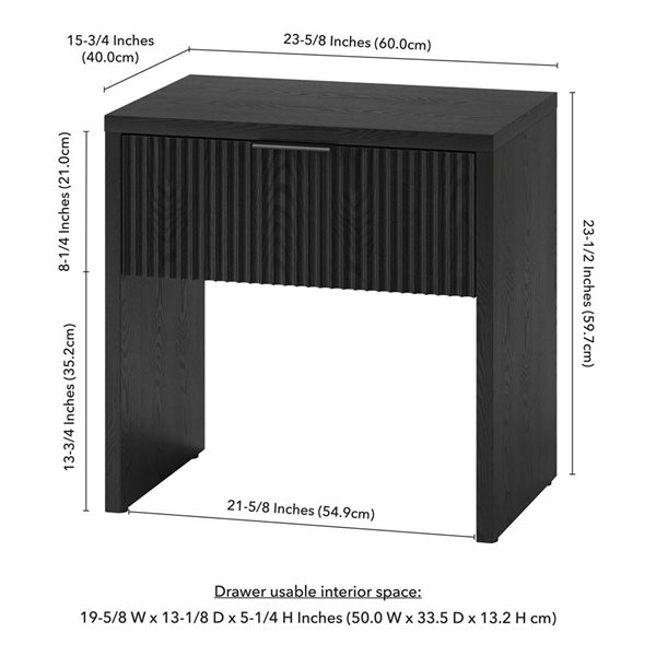 Hailey Home Kenslow 24-in W Black Grain MDF 1-Fluted Drawer Rectangular Nightstand
