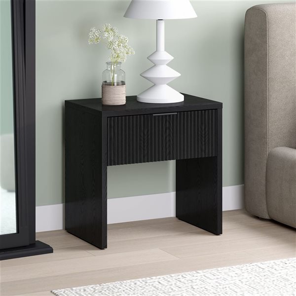 Hailey Home Kenslow 24-in W Black Grain MDF 1-Fluted Drawer Rectangular Nightstand