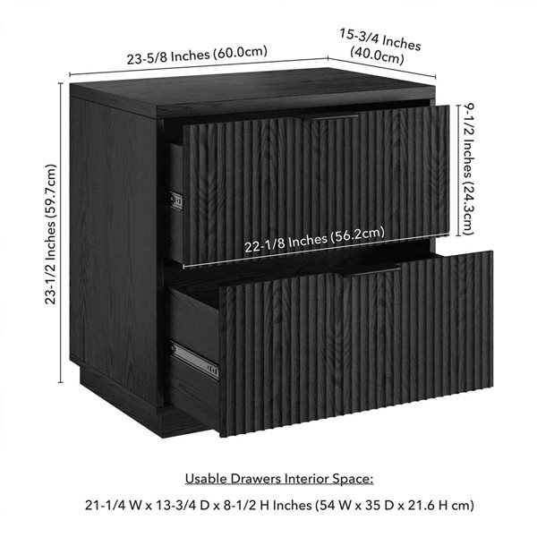 Hailey Home Yarden 24-in W Black Grain MDF 2-Fluted Drawer Rectangular Nightstand