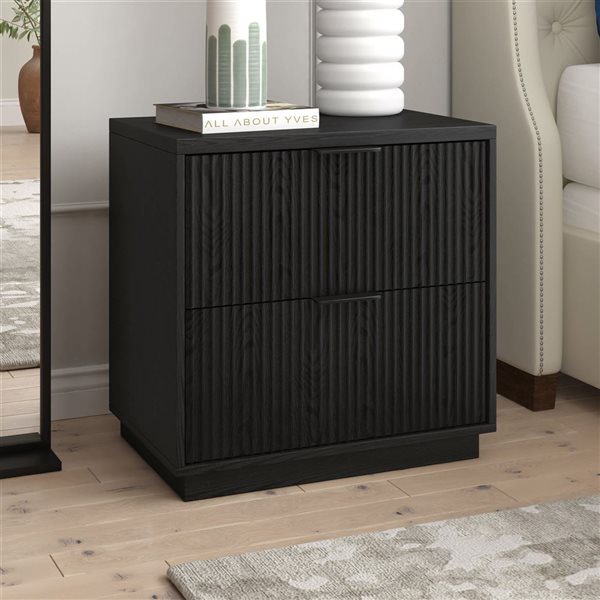 Hailey Home Yarden 24-in W Black Grain MDF 2-Fluted Drawer Rectangular Nightstand