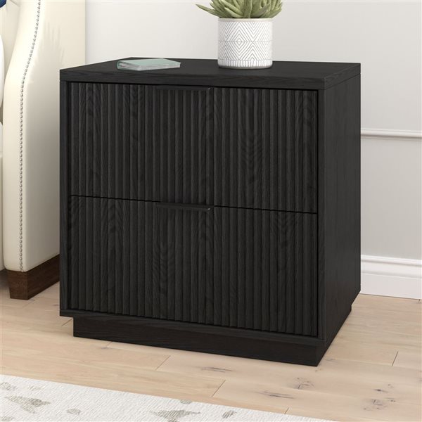 Hailey Home Yarden 24-in W Black Grain MDF 2-Fluted Drawer Rectangular Nightstand