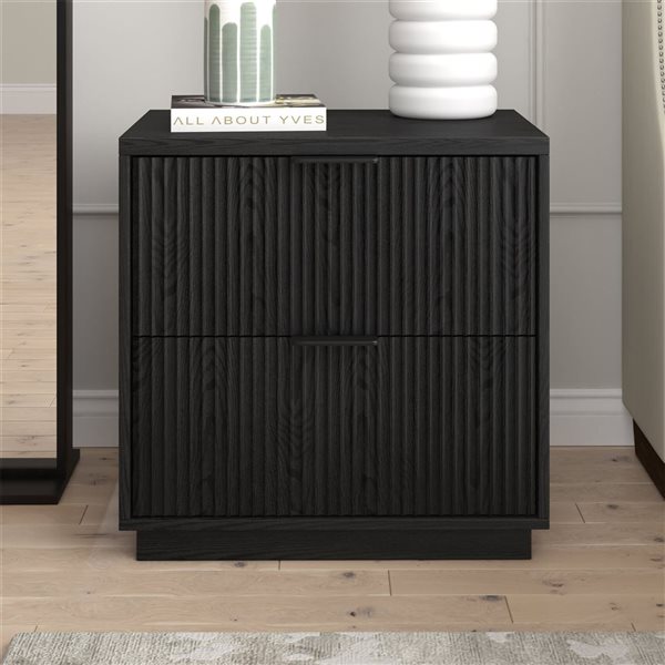 Hailey Home Yarden 24-in W Black Grain MDF 2-Fluted Drawer Rectangular Nightstand