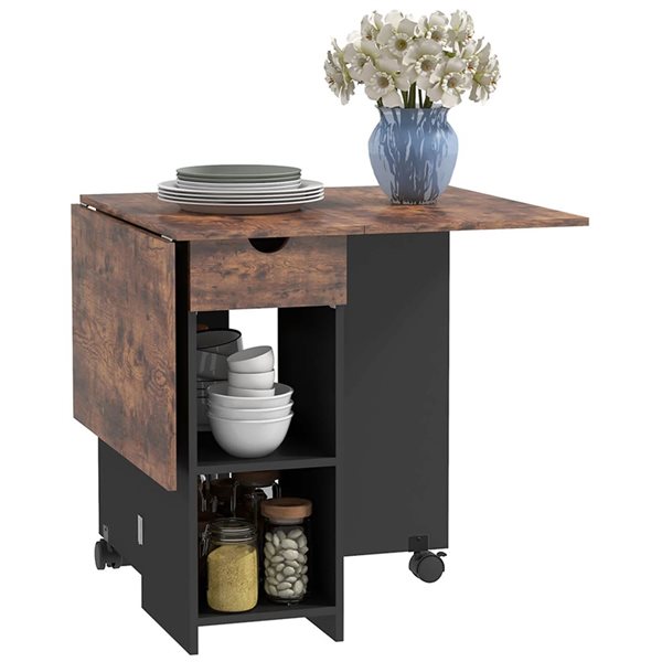 HOMCOM Rustic Brown Rectangular 30 H x 47 L x 28-in W Extending Foldable Drop Leaf Dining Table w/ Storage