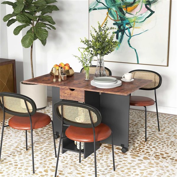 HOMCOM Rustic Brown Rectangular 30 H x 47 L x 28-in W Extending Foldable Drop Leaf Dining Table w/ Storage