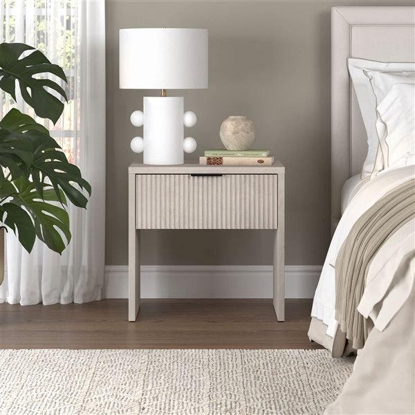 Hailey Home Kenslow 24-in W Alder White MDF 1-Fluted Drawer Rectangular Nightstand