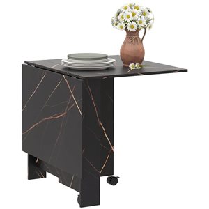 HOMCOM Faux Marbled Black Rectangular 29 H x 47 L x 32-in W Extending Foldable Drop Leaf Dining Table w/ 2 Wheels