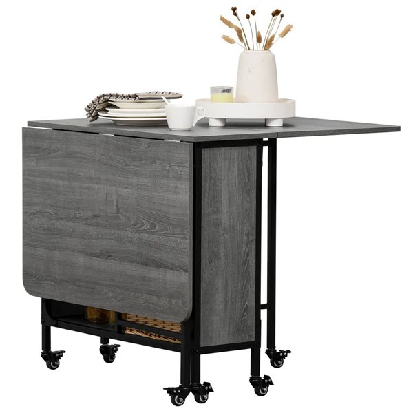 HOMCOM Grey Rectangular 29 H x 51 L x 32-in W Extending Mobile Foldable Drop Leaf Dining Table w/ Storage Shelf