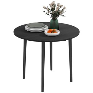 HOMCOM Distressed Black Round 29 H x 35-in W Extending Foldable Drop Leaf Dining Table w/ Wood Legs
