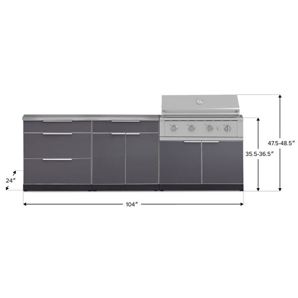 NewAge Products 5-Piece 104 x 24 x 48.5-in Slate Gray Modular Outdoor Kitchen Set with 4-Burner Gas Grill