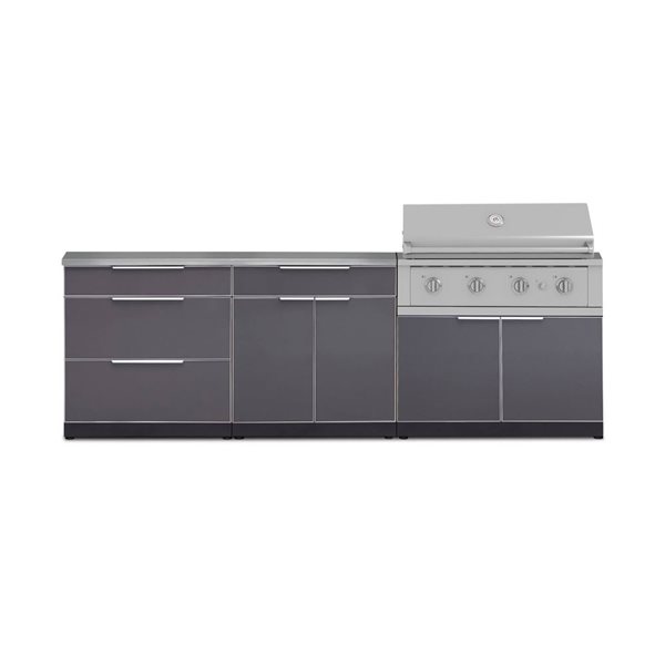 NewAge Products 5-Piece 104 x 24 x 48.5-in Slate Gray Modular Outdoor Kitchen Set with 4-Burner Gas Grill