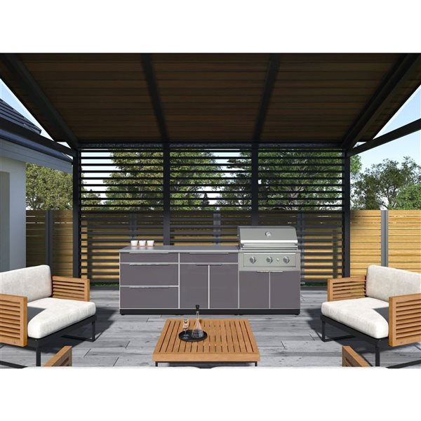 NewAge Products 5-Piece 104 x 24 x 48.5-in Slate Gray Modular Outdoor Kitchen Set with 4-Burner Gas Grill