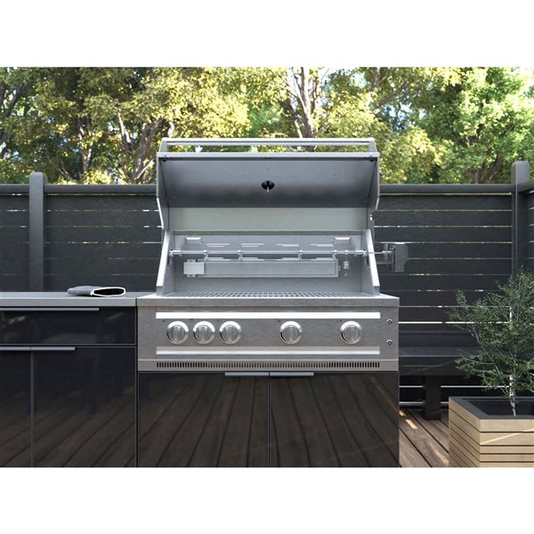 NewAge Products 6-Piece 128 x 24 x 48.5-in Black Modular Outdoor Kitchen Set with 4-Burner Gas Grill