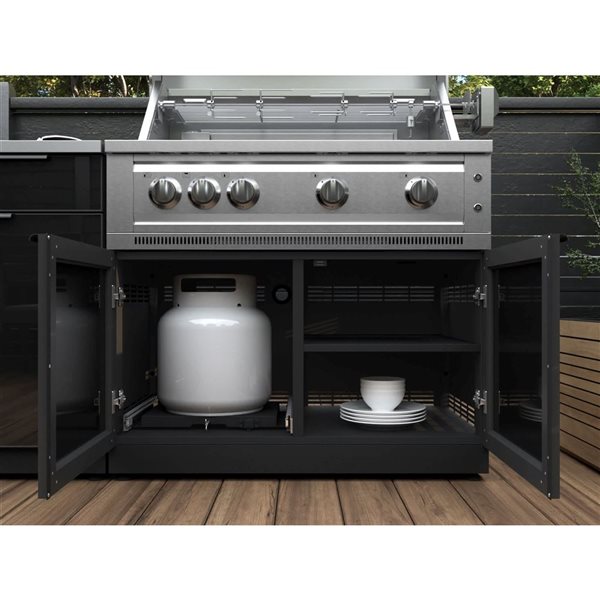 NewAge Products 6-Piece 128 x 24 x 48.5-in Black Modular Outdoor Kitchen Set with 4-Burner Gas Grill