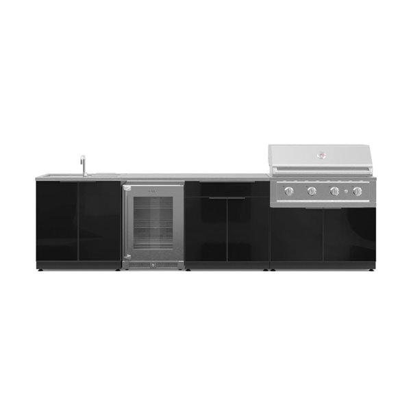 NewAge Products 6-Piece 128 x 24 x 48.5-in Black Modular Outdoor Kitchen Set with 4-Burner Gas Grill
