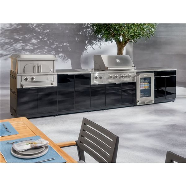 NewAge Products 6-Piece 128 x 24 x 48.5-in Black Modular Outdoor Kitchen Set with 4-Burner Gas Grill