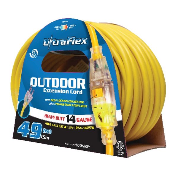 FlexiCord 50-ft Outdoor SJTW 14/3 Single Tap Extension Cord - Yellow