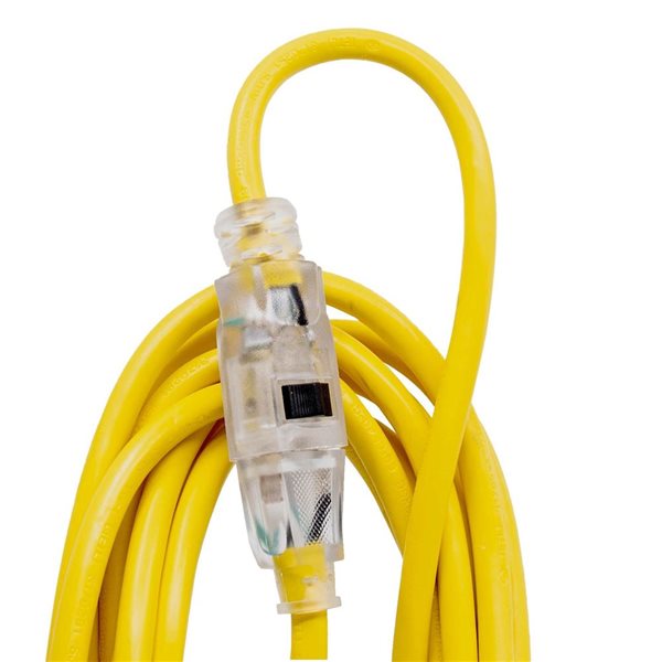 FlexiCord 100-ft Outdoor SJTW 16/3 Lighted Single Tap Extension Cord - Yellow