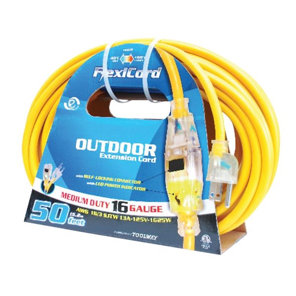 FlexiCord 30-ft Outdoor SJTW 16/3 1-Outlet Lighted Extension Cord - Yellow