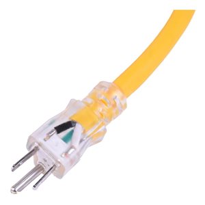 Rallonge électrique à trois prises FlexiCord SJTW 10/3 éclairée 50 pi pour l'extérieur/intérieur, jaune