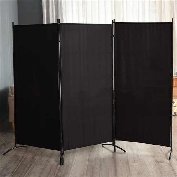 HOMCOM 100 W x 72-in H 3-Panel Black Fabric Double Hinged Privacy Screen