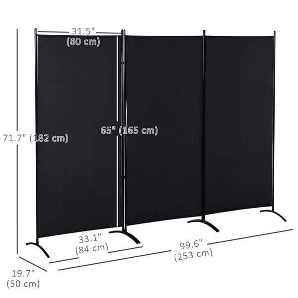 HOMCOM 100 W x 72-in H 3-Panel Black Fabric Double Hinged Privacy Screen