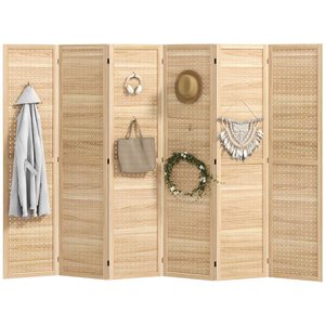 Écran d'intimité d'intérieur pliant à 6 panneaux par HOMCOM 95 l. x 67 po h. en bois naturel avec trous de fixation