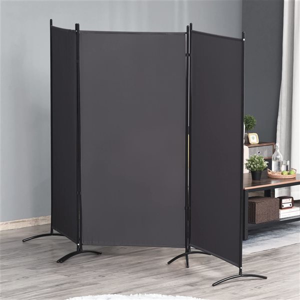 HOMCOM 100 W x 72-in H 3-Panel Charcoal Grey Fabric Double Hinged Privacy Screen