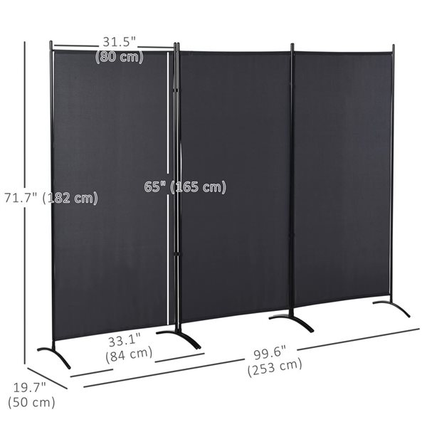 HOMCOM 100 W x 72-in H 3-Panel Charcoal Grey Fabric Double Hinged Privacy Screen