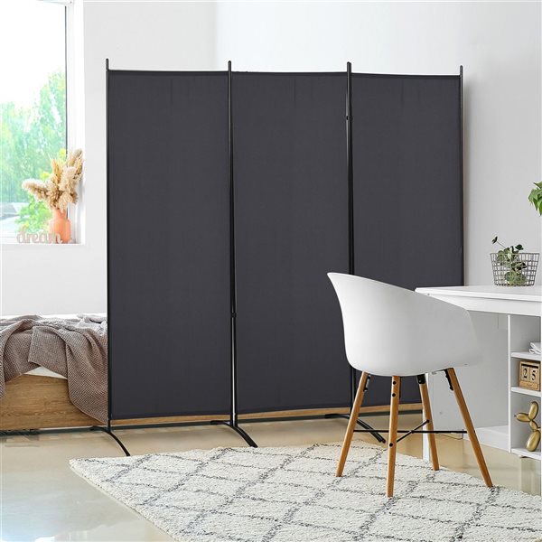 HOMCOM 100 W x 72-in H 3-Panel Charcoal Grey Fabric Double Hinged Privacy Screen