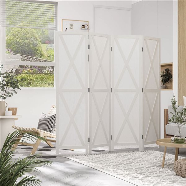 HOMCOM 5.6-ft H 4-Panel White Wood Farmhouse Style Folding Privacy Screen