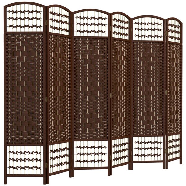 HOMCOM 95 W x 67-in H 6-Panel Brown Wood Freestanding Folding Privacy Screen