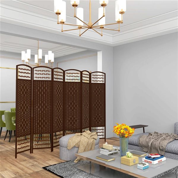 HOMCOM 95 W x 67-in H 6-Panel Brown Wood Freestanding Folding Privacy Screen