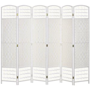 Écran d'intimité pliant autoportant 6 panneaux par HOMCOM 95 l. x 67 po h. en bois blanc