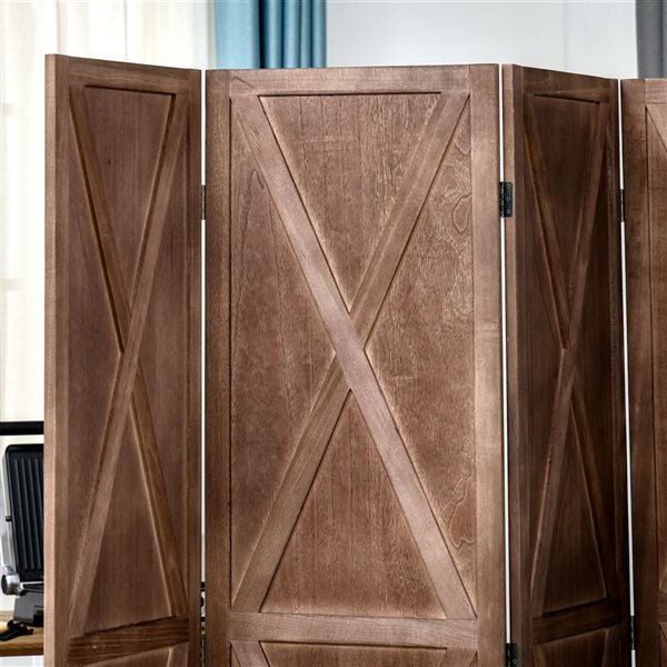 HOMCOM 5.6-ft H 4-Panel Walnut Wood Farmhouse Style Folding Privacy Screen