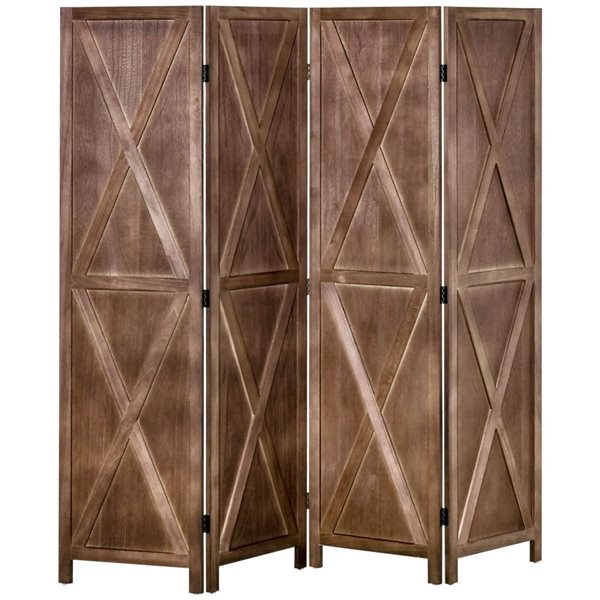 HOMCOM 5.6-ft H 4-Panel Walnut Wood Farmhouse Style Folding Privacy Screen