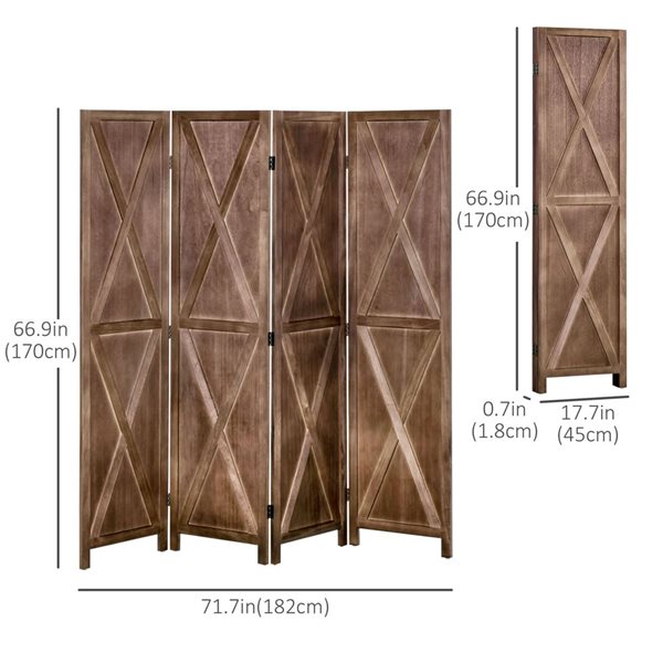 HOMCOM 5.6-ft H 4-Panel Walnut Wood Farmhouse Style Folding Privacy Screen