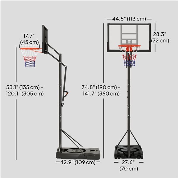 Soozier 4.4-10-ft 5 Heights Portable Basketball Hoop with Wheels